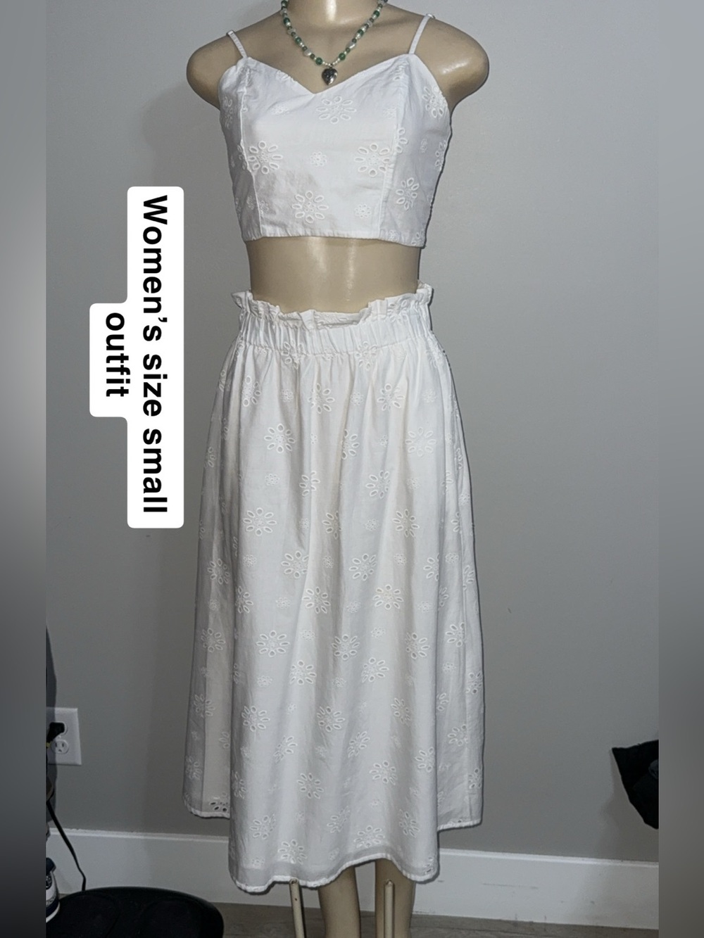 White Eyelet Midi Skirt - Classic Women's Skirt outfit size small